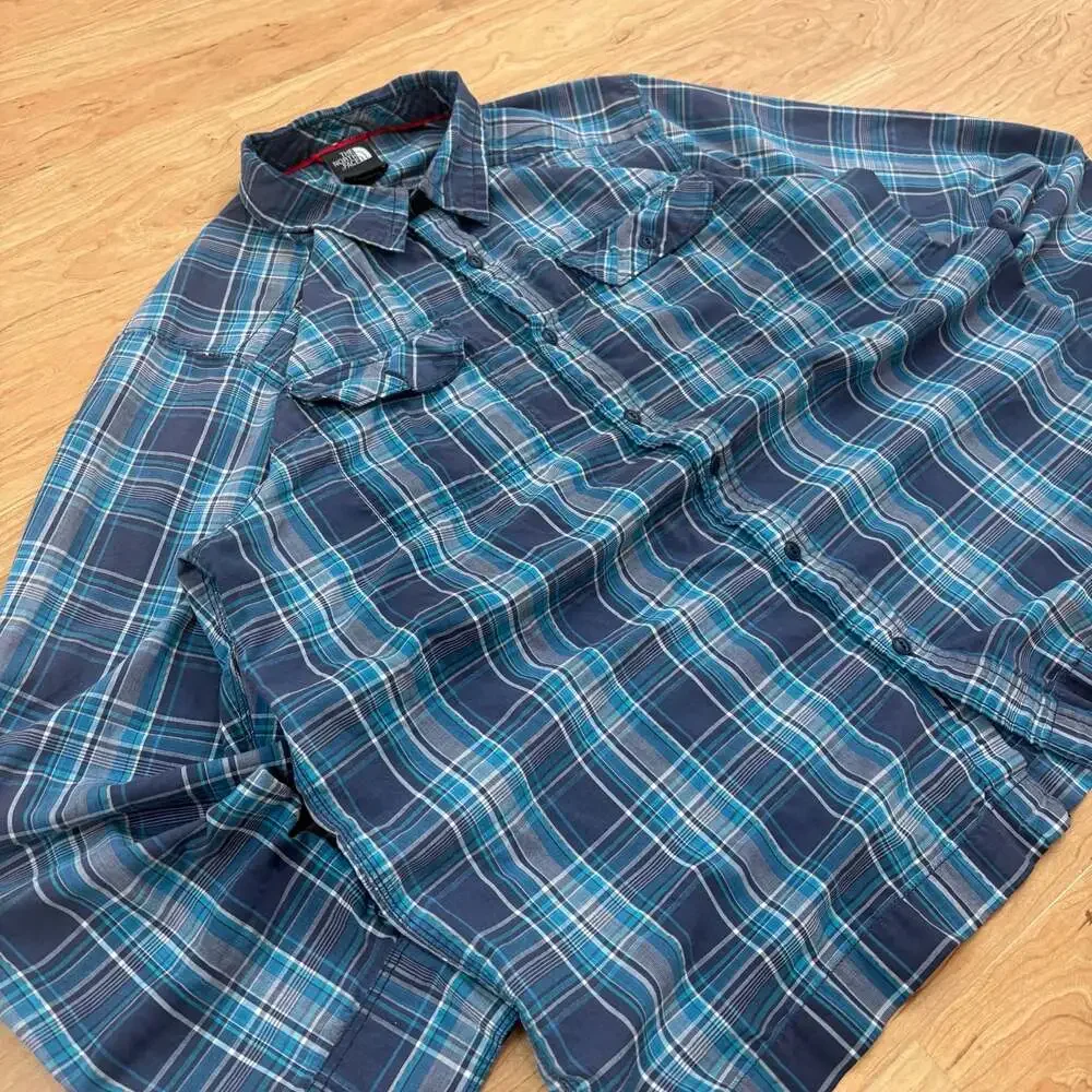 The North Face Men's Blue Plaid Long Sleeve Button-Up Shirt Size XL